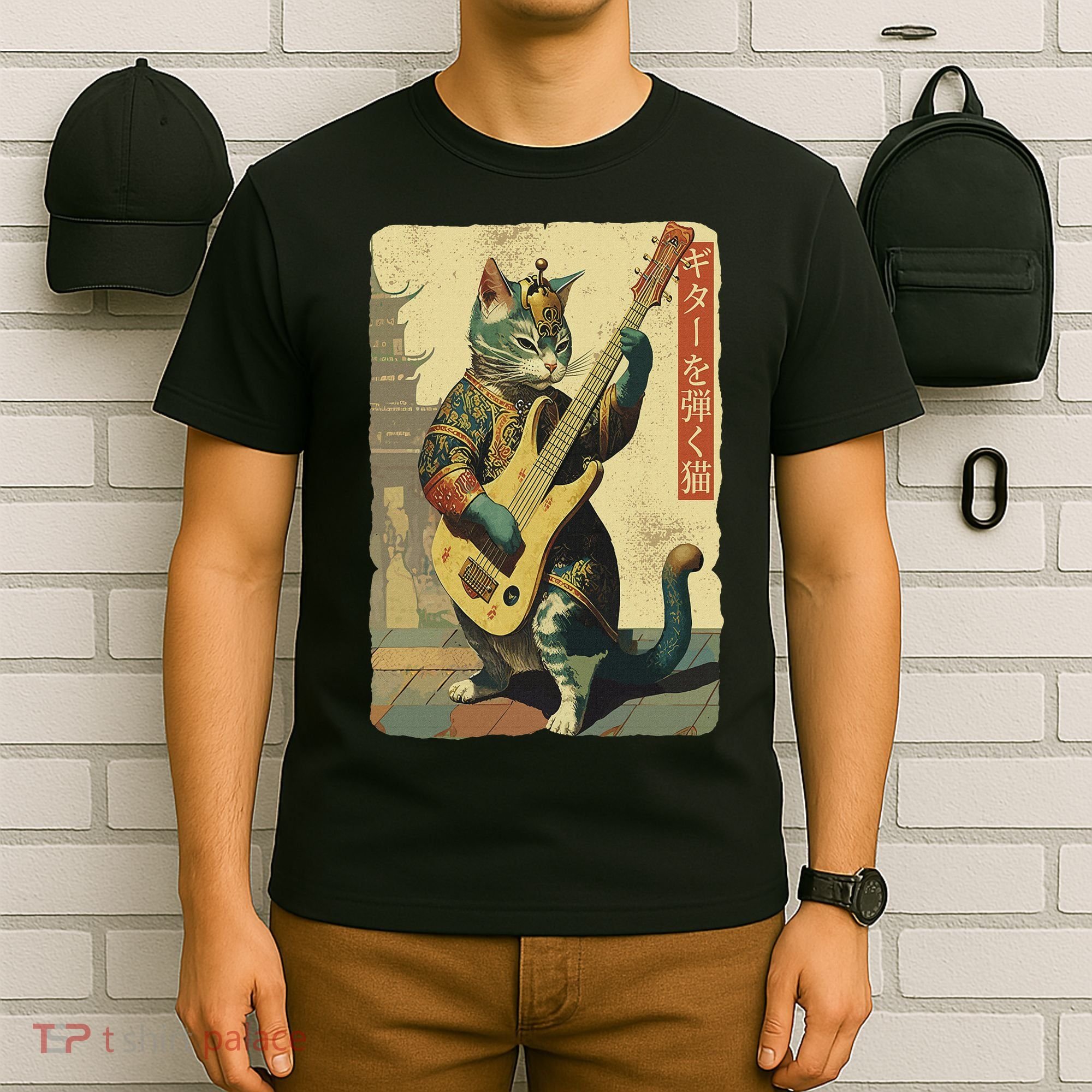 Japanese Cat Princess Playing The Electric Guitar T-Shirt