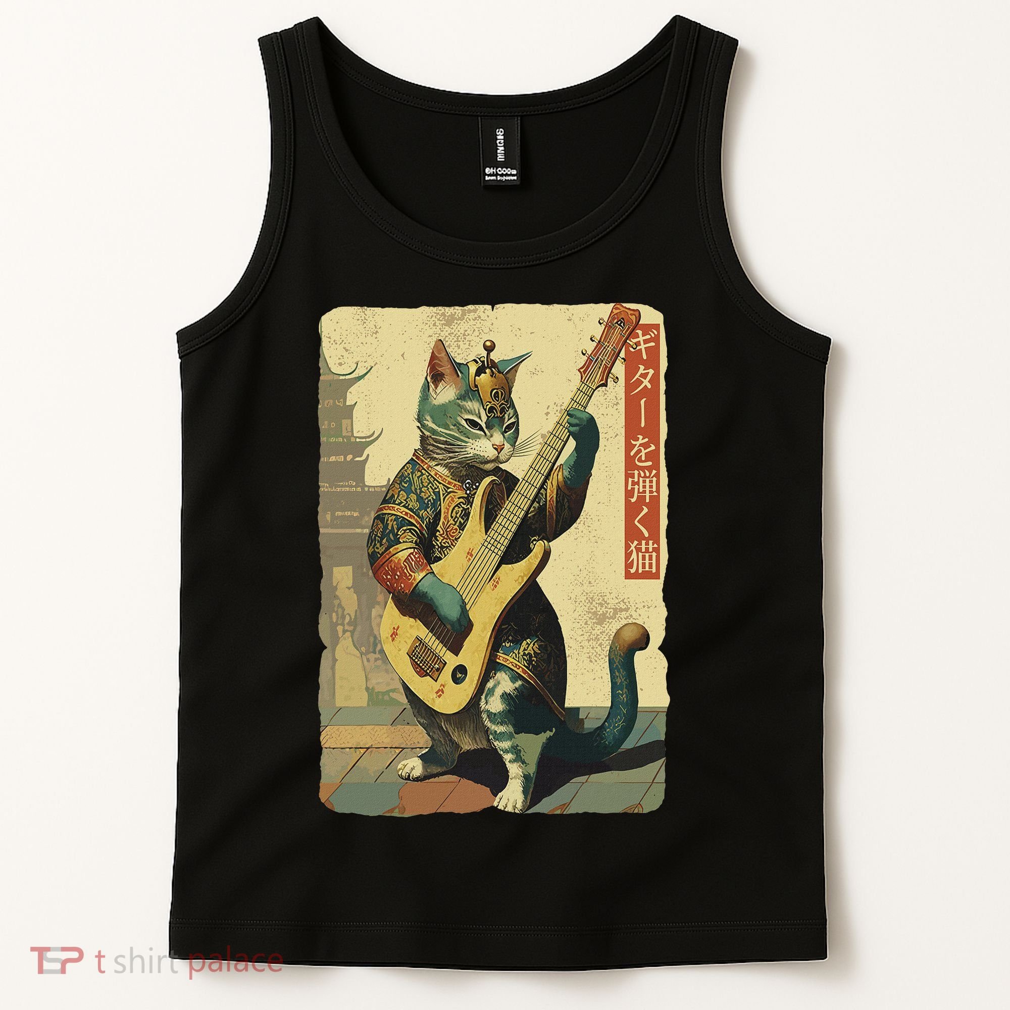 Japanese Cat Princess Playing The Electric Guitar Tank Top