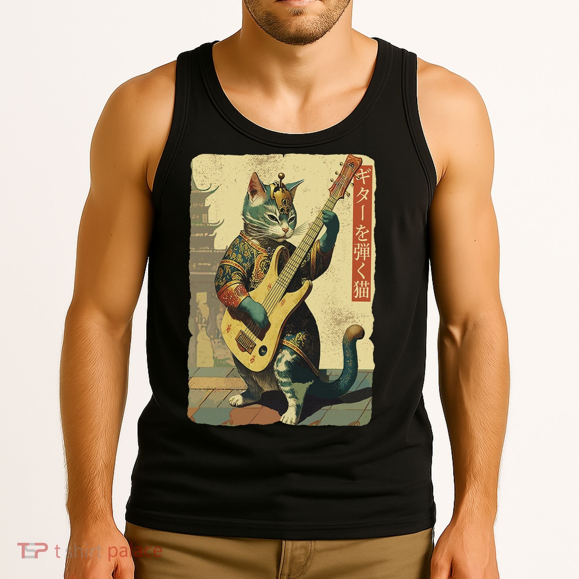 Japanese Cat Princess Playing The Electric Guitar Tank Top