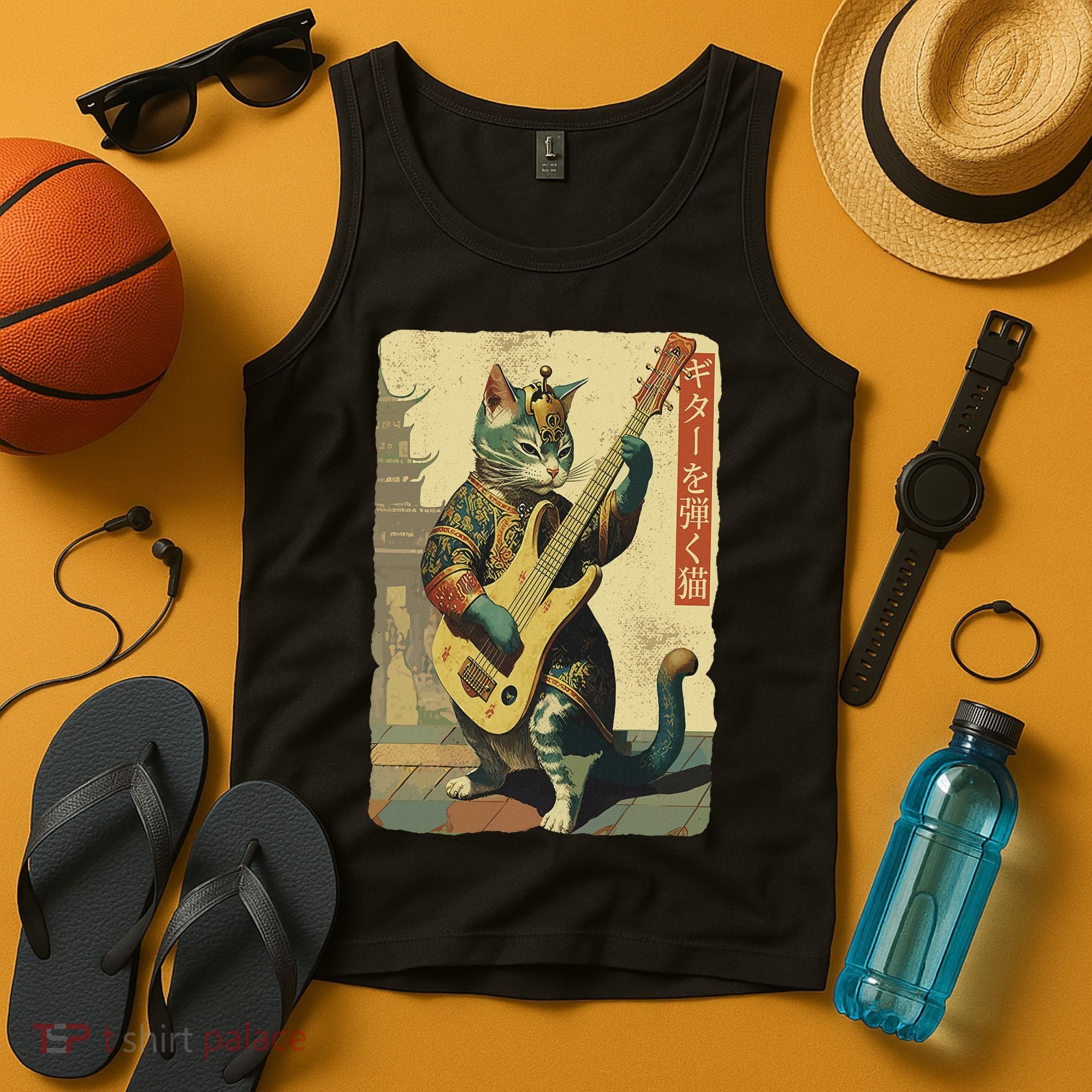 Japanese Cat Princess Playing The Electric Guitar Tank Top