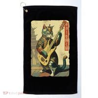 Japanese Cat Princess Playing The Electric Guitar Golf Towel thumb 0