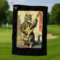 Japanese Cat Princess Playing The Electric Guitar Golf Towel thumb 1