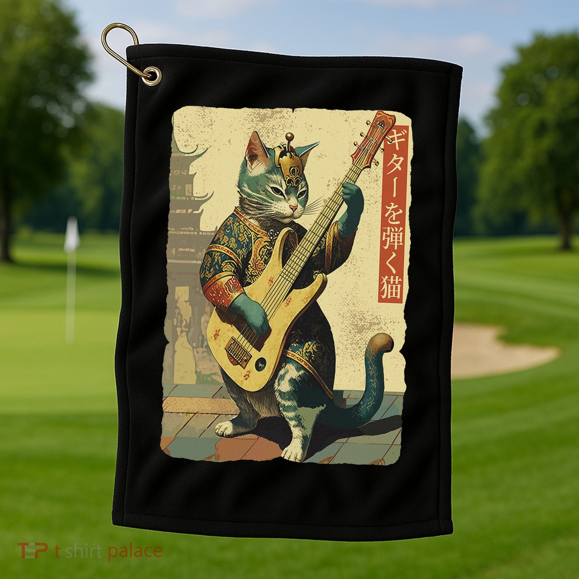 Japanese Cat Princess Playing The Electric Guitar Golf Towel