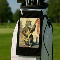 Japanese Cat Princess Playing The Electric Guitar Golf Towel thumb 2