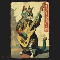 Japanese Cat Princess Playing The Electric Guitar Golf Towel thumb 3