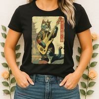 Japanese Cat Princess Playing The Electric Guitar Women's T-Shirt thumb 2