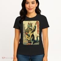 Japanese Cat Princess Playing The Electric Guitar Women's T-Shirt thumb 4