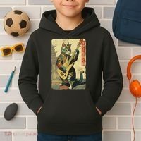 Japanese Cat Princess Playing The Electric Guitar Kids Hoodie thumb 2