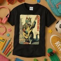 Japanese Cat Princess Playing The Electric Guitar Kids T-Shirt thumb 3