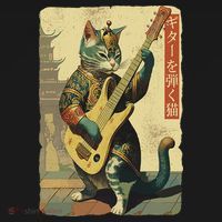 Japanese Cat Princess Playing The Electric Guitar Kids T-Shirt thumb 4
