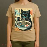 Japanese Cat Ramen Great Wave Vintage Art Food Women T-Shirt thumb 4
