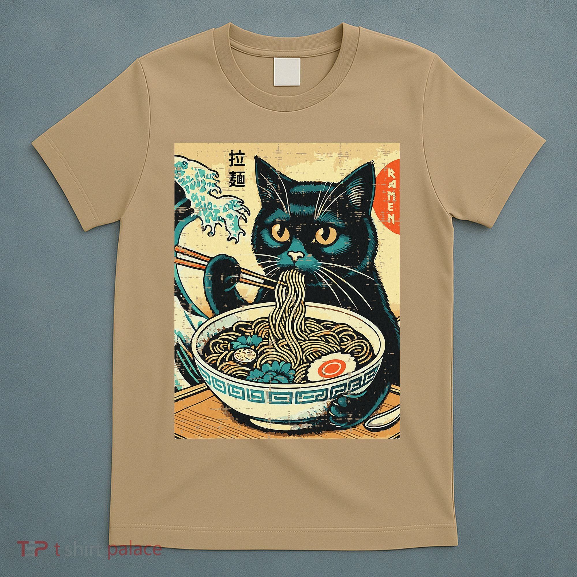 Japanese Cat Ramen Great Wave Vintage Art Food Women T-Shirt