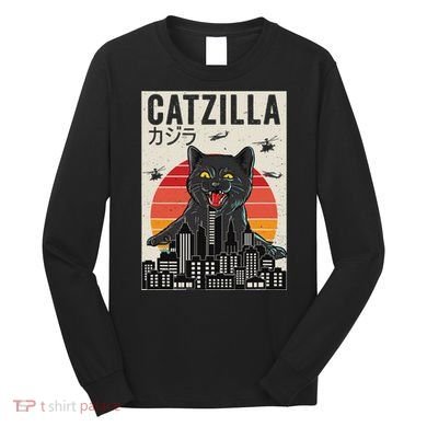 Japanese Catzilla Retro Anime Cat Long Sleeve Shirt