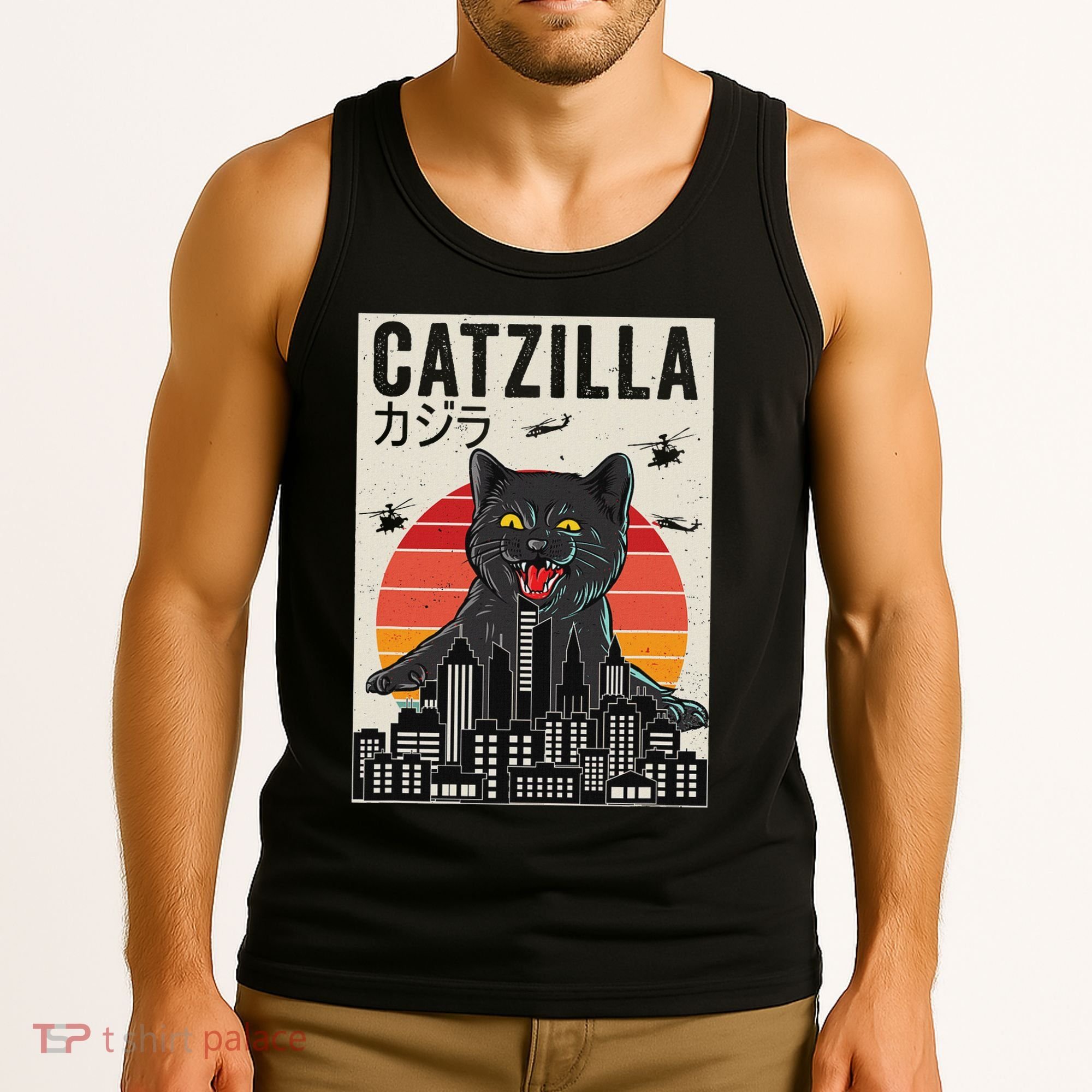 Japanese Catzilla Retro Anime Cat Tank Top