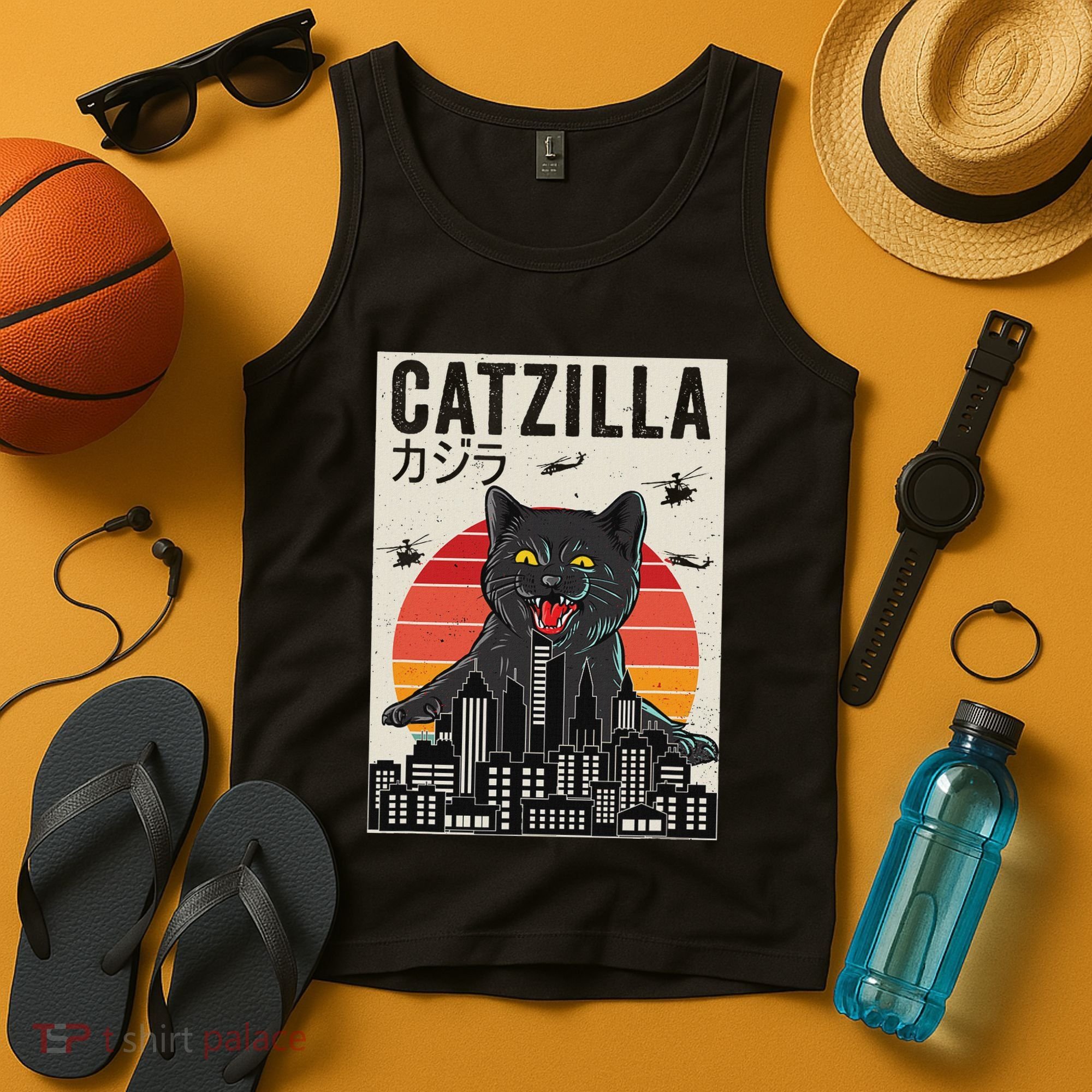 Japanese Catzilla Retro Anime Cat Tank Top