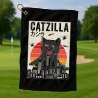 Japanese Catzilla Retro Anime Cat Golf Towel thumb 1