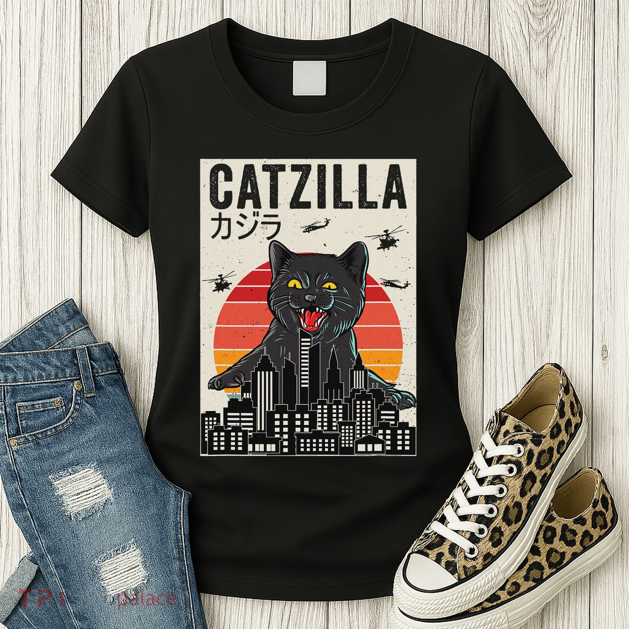 Japanese Catzilla Retro Anime Cat Women's T-Shirt