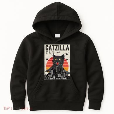 Japanese Catzilla Retro Anime Cat Kids Hoodie