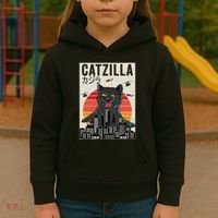 Japanese Catzilla Retro Anime Cat Kids Hoodie thumb 3
