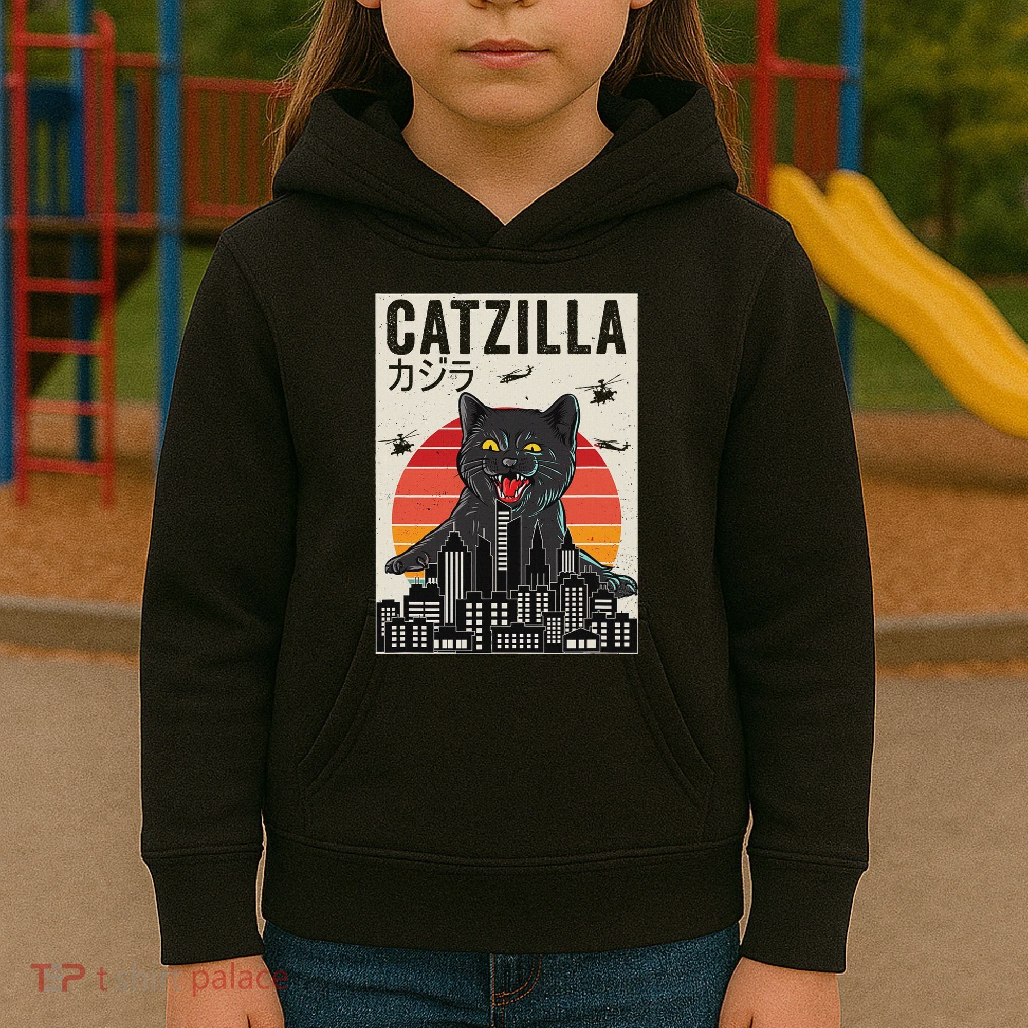 Japanese Catzilla Retro Anime Cat Kids Hoodie