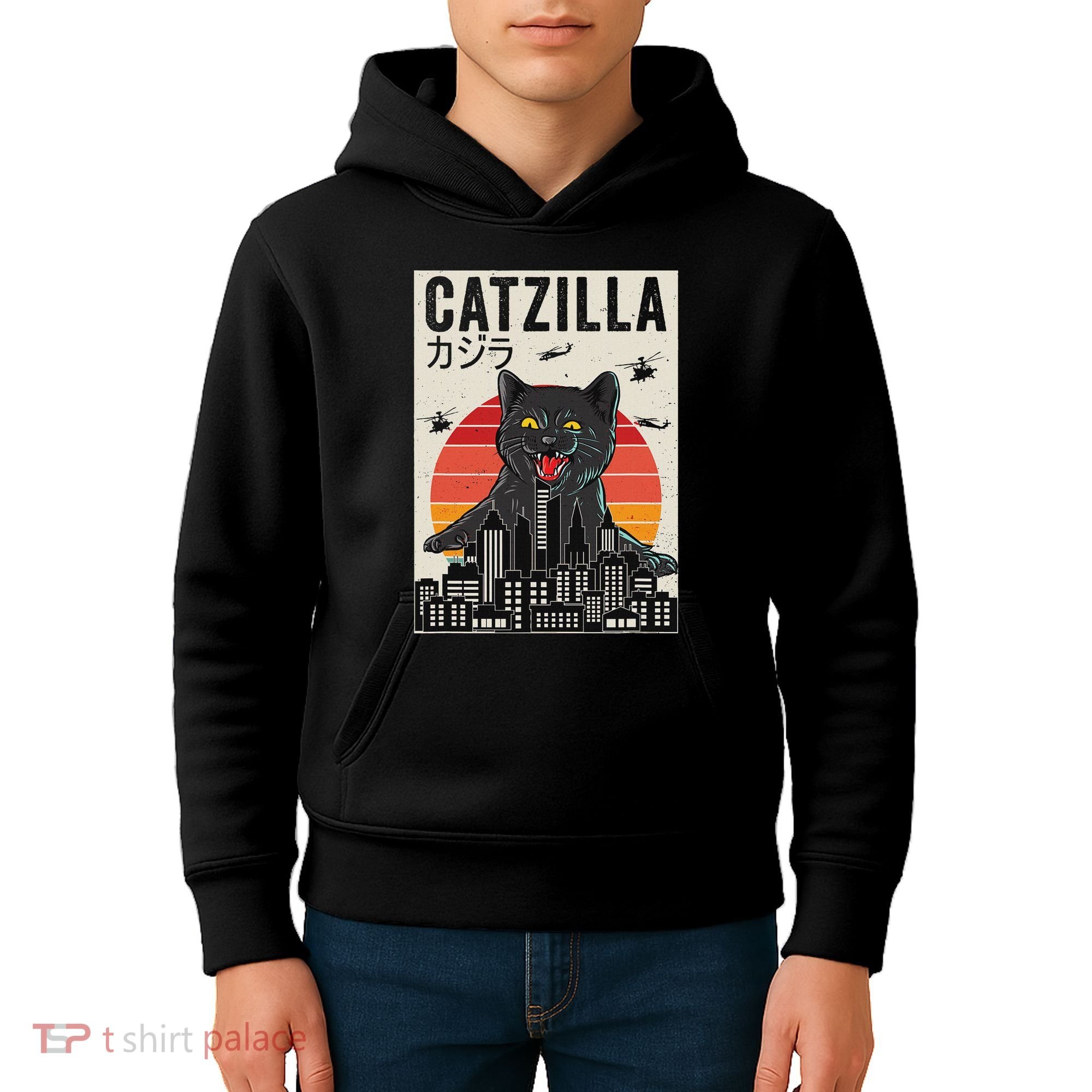 Japanese Catzilla Retro Anime Cat Kids Hoodie