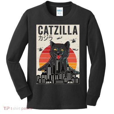Japanese Catzilla Retro Anime Cat Kids Long Sleeve Shirt