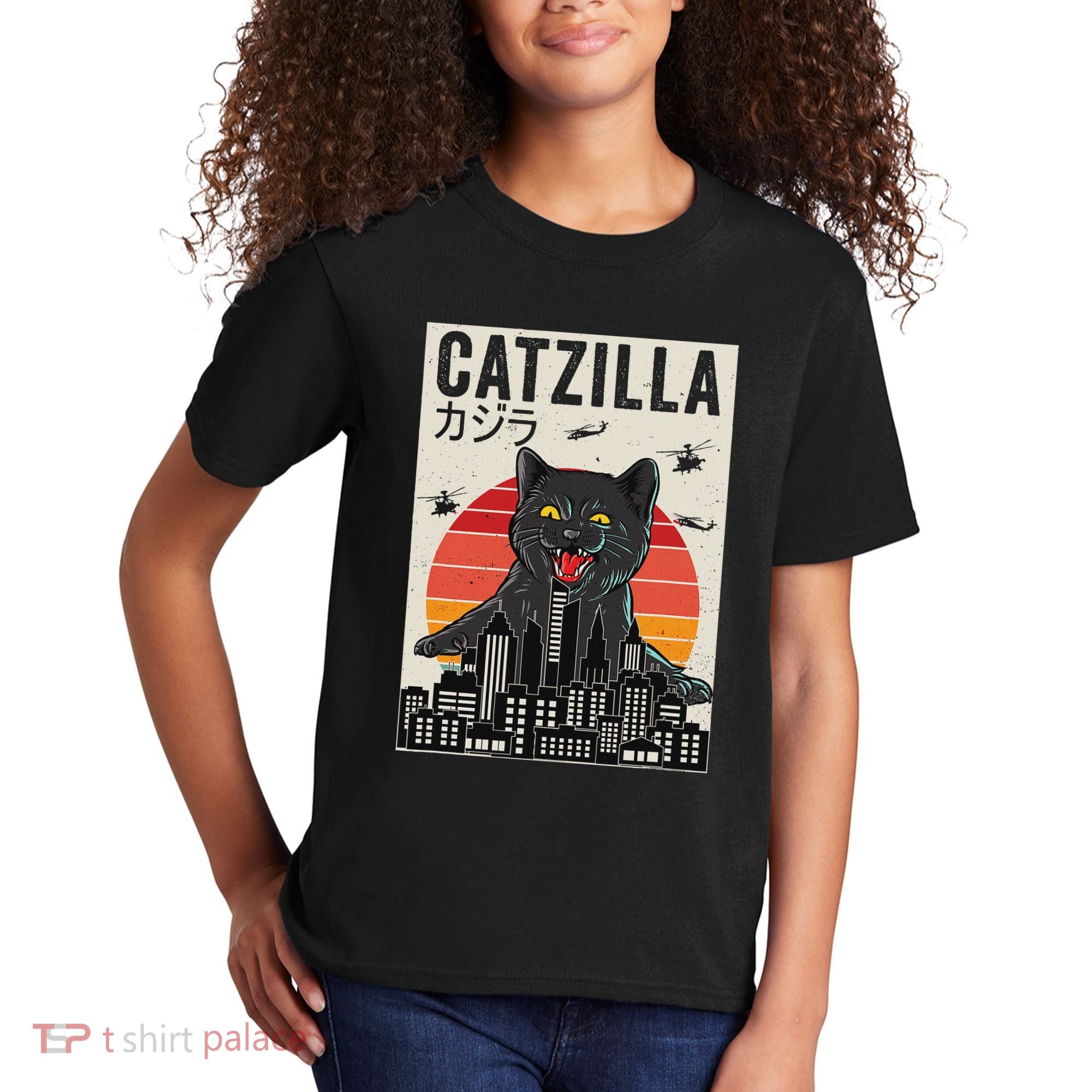 Japanese Catzilla Retro Anime Cat Kids T-Shirt