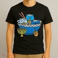 Jewish Cats Ra Kitten Anime Happy Hanukkah Pajamas Chanukah PJs T-Shirt thumb 3