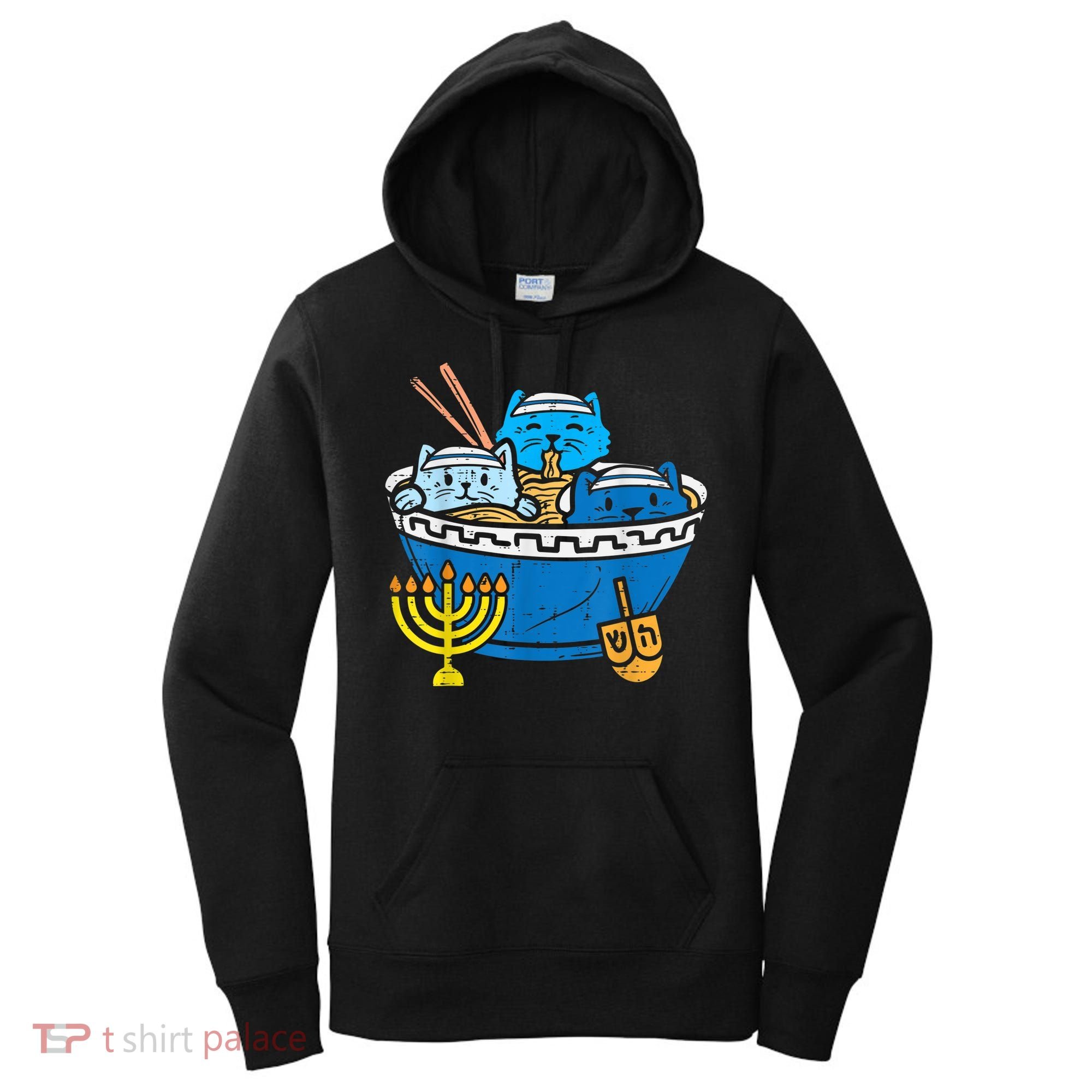 Jewish Cats Ra Kitten Anime Happy Hanukkah Pajamas Chanukah PJs Women's Hoodie