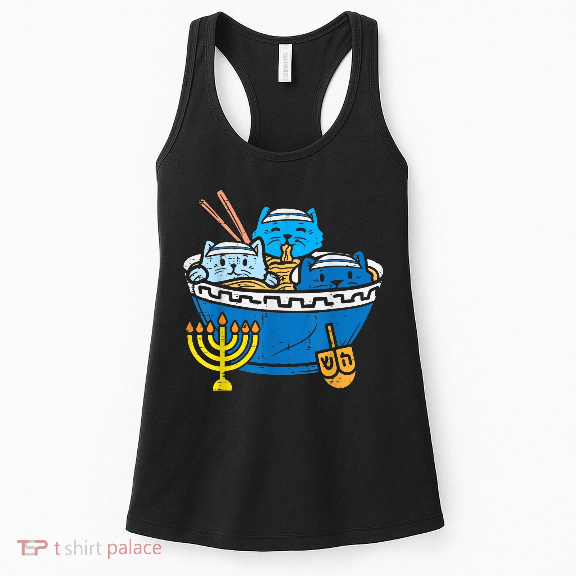 Jewish Cats Ra Kitten Anime Happy Hanukkah Pajamas Chanukah PJs Women's Tank Top