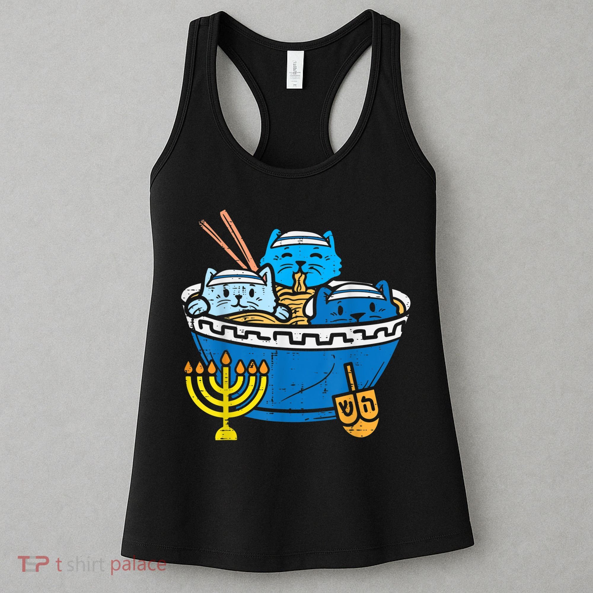 Jewish Cats Ra Kitten Anime Happy Hanukkah Pajamas Chanukah PJs Women's Tank Top