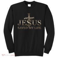 Jesus Christ Saved My Life Gift Wooden Cross Sweatshirt thumb 0