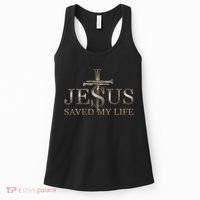 Jesus Christ Saved My Life Gift Wooden Cross Women's Tank Top thumb 0