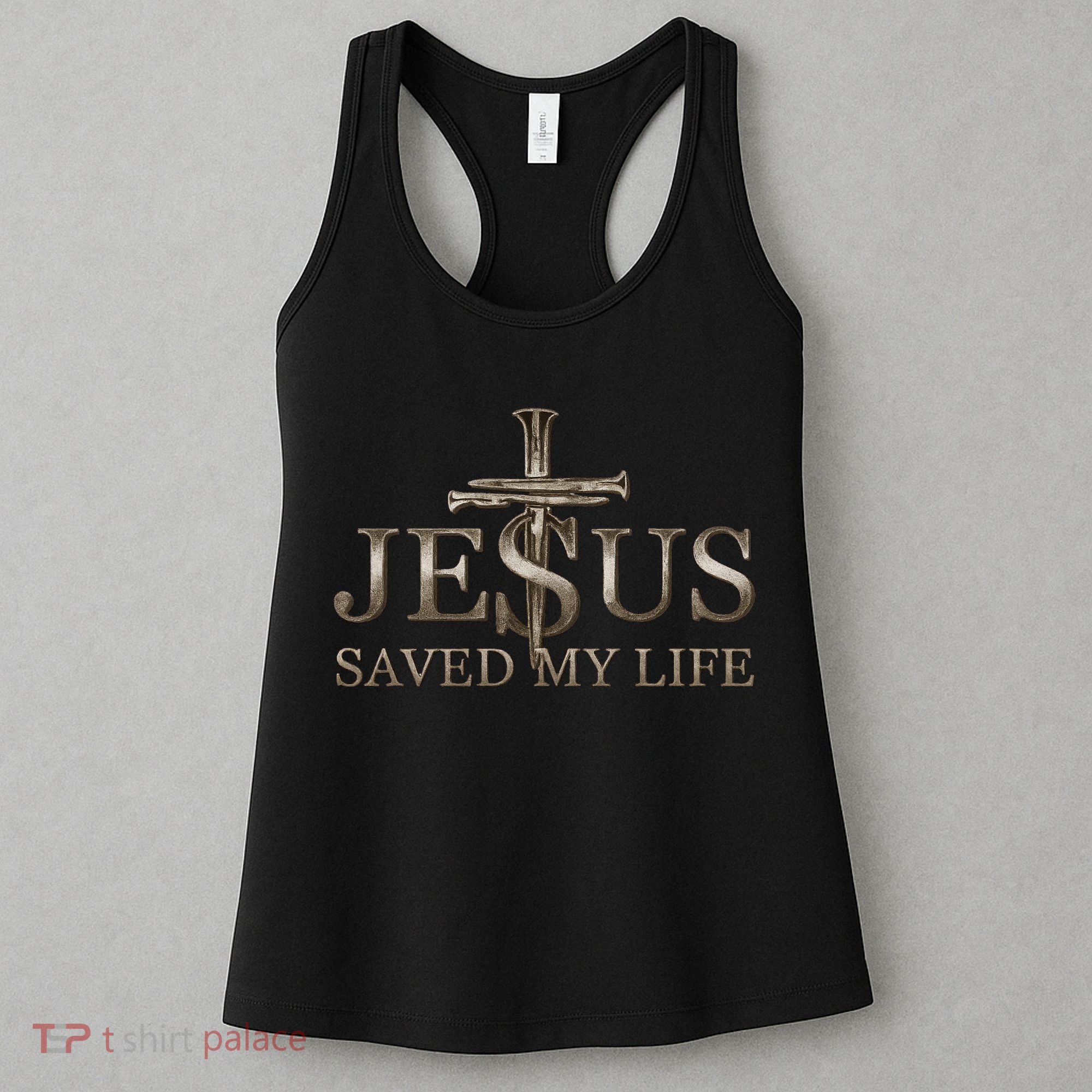 Jesus Christ Saved My Life Gift Wooden Cross Women's Tank Top