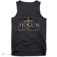 Jesus Christ Saved My Life Gift Wooden Cross Tank Top thumb 0