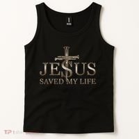 Jesus Christ Saved My Life Gift Wooden Cross Tank Top thumb 2