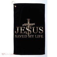 Jesus Christ Saved My Life Gift Wooden Cross Golf Towel thumb 0