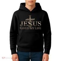 Jesus Christ Saved My Life Gift Wooden Cross Kids Hoodie thumb 4
