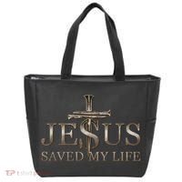 Jesus Christ Saved My Life Gift Wooden Cross Tote Bag thumb 0