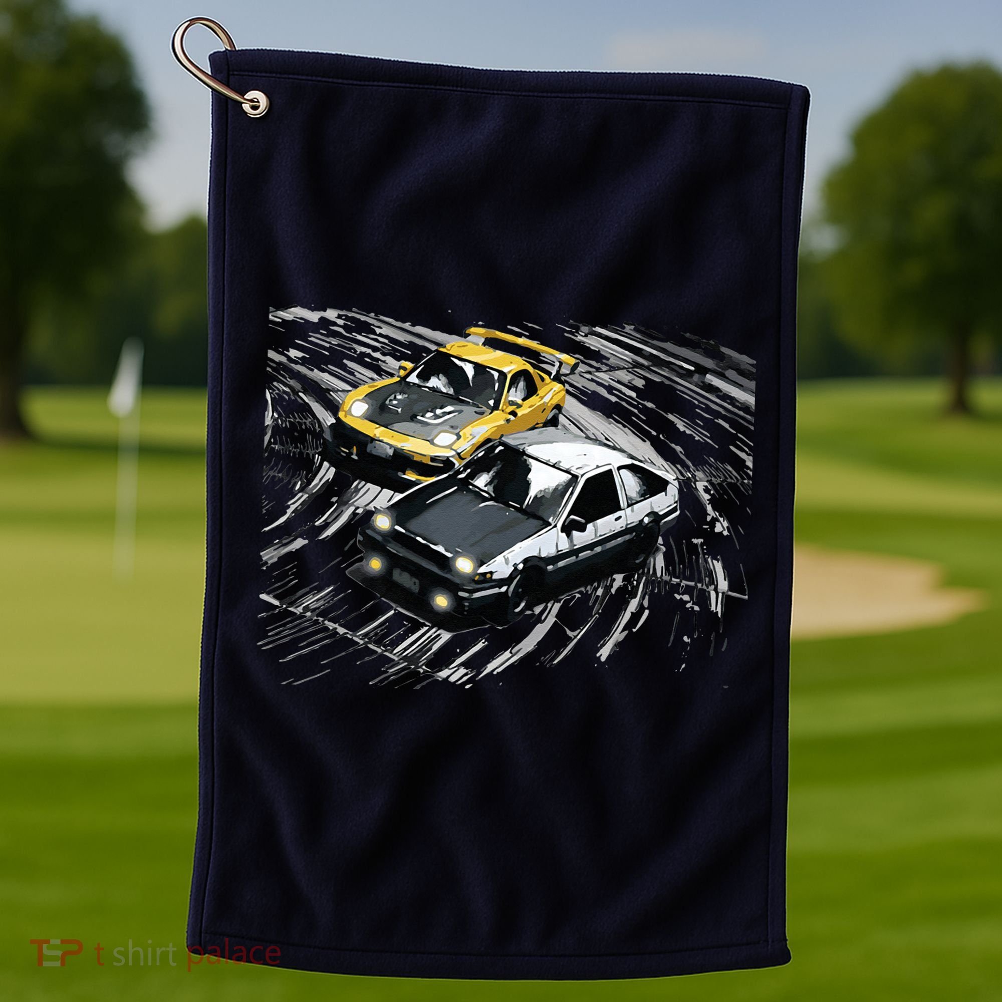 JDM Car Street Drift Race 86 VS FD Anime Style Golf Towel