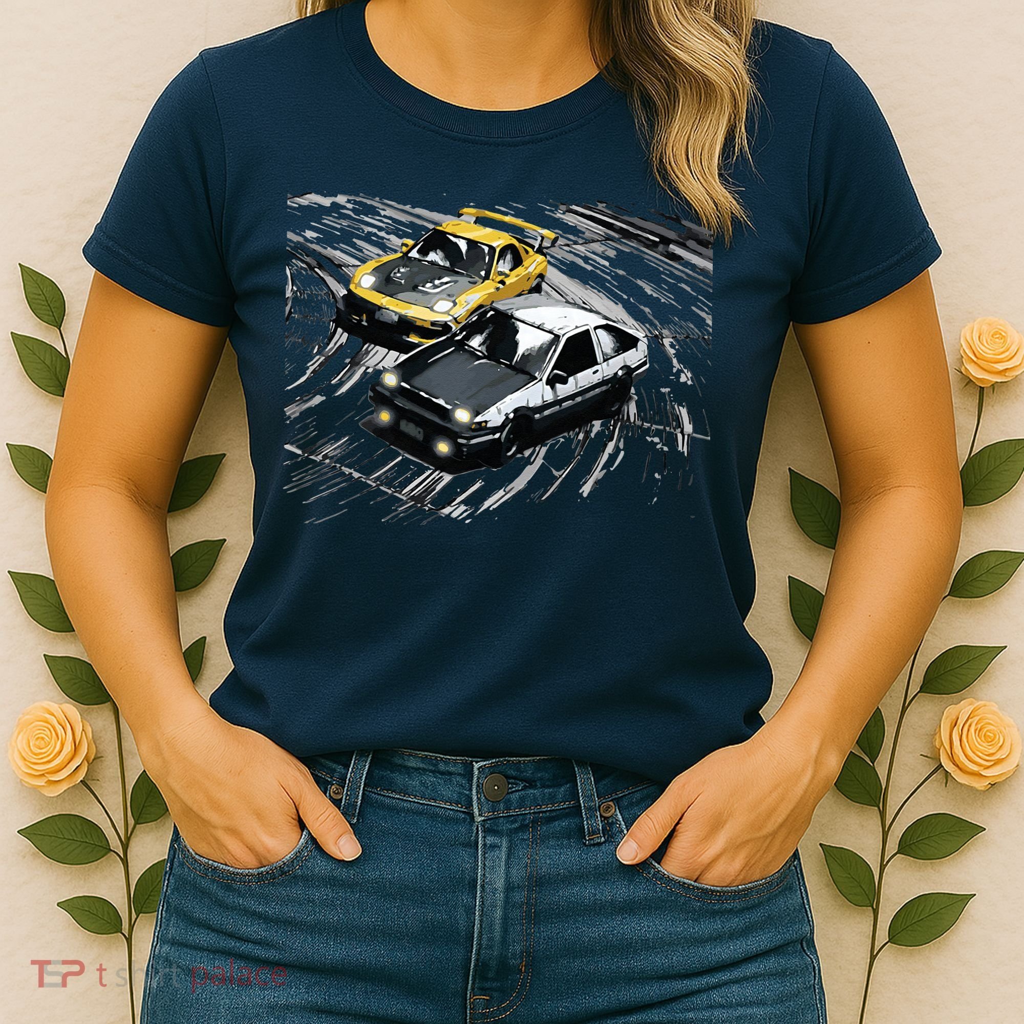 JDM Car Street Drift Race 86 VS FD Anime Style Women's T-Shirt