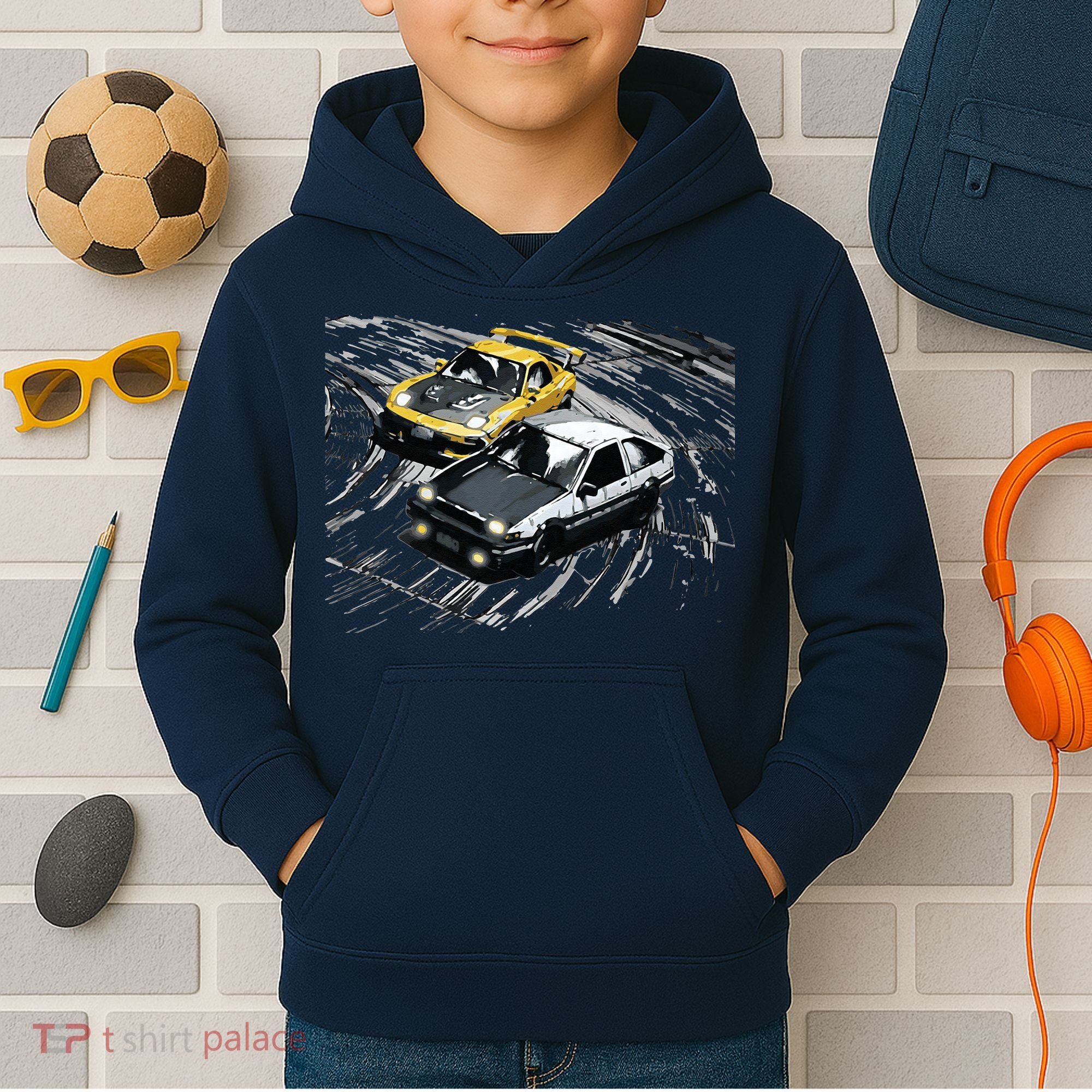 JDM Car Street Drift Race 86 VS FD Anime Style Kids Hoodie