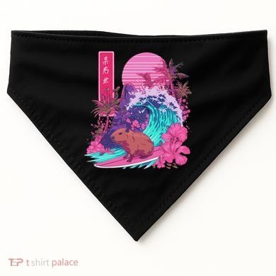 Japanese Capybara Surfing Wave Great Wave Japan USA-Made Doggie Bandana