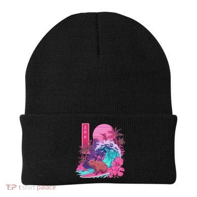Japanese Capybara Surfing Wave Great Wave Japan Beanie