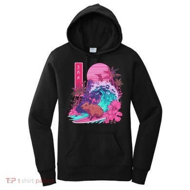 Japanese Capybara Surfing Wave Great Wave Japan Women's Hoodie