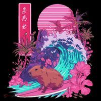 Japanese Capybara Surfing Wave Great Wave Japan Women's Hoodie thumb 2