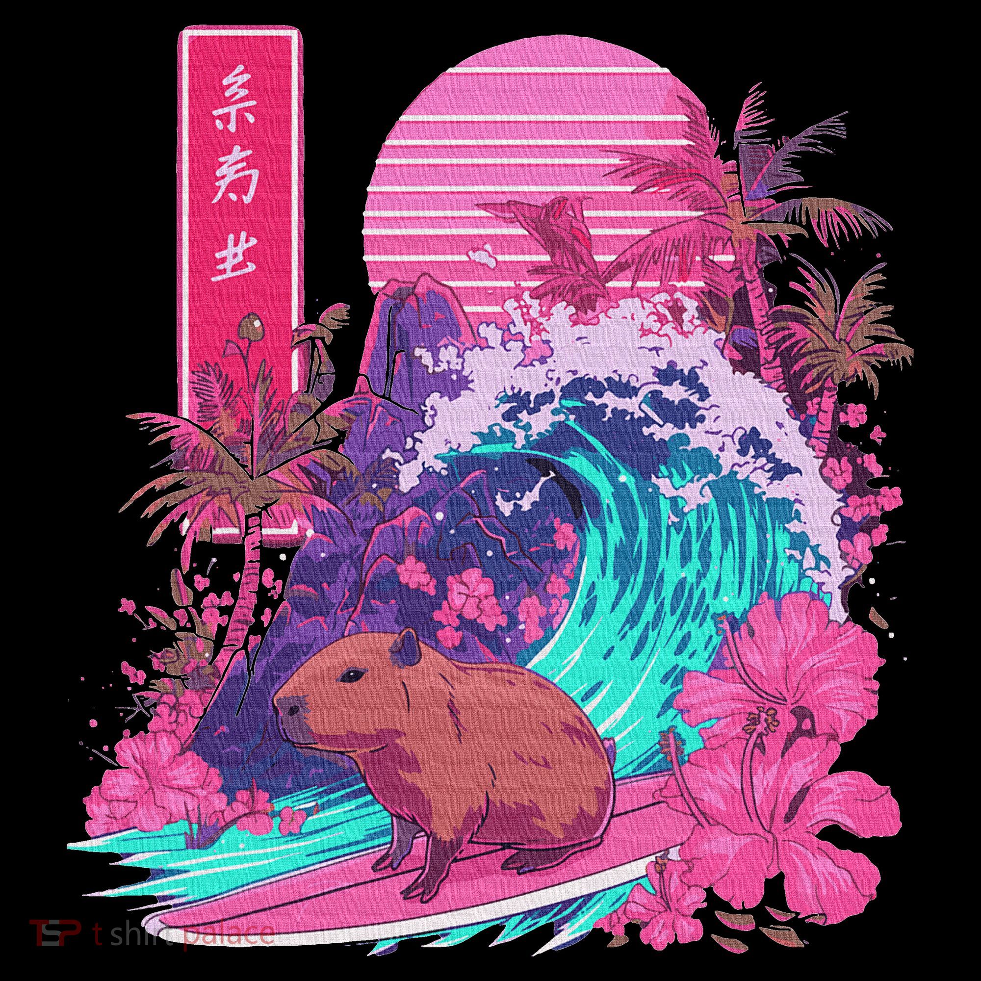 Japanese Capybara Surfing Wave Great Wave Japan Ornament