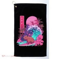 Japanese Capybara Surfing Wave Great Wave Japan Golf Towel thumb 0
