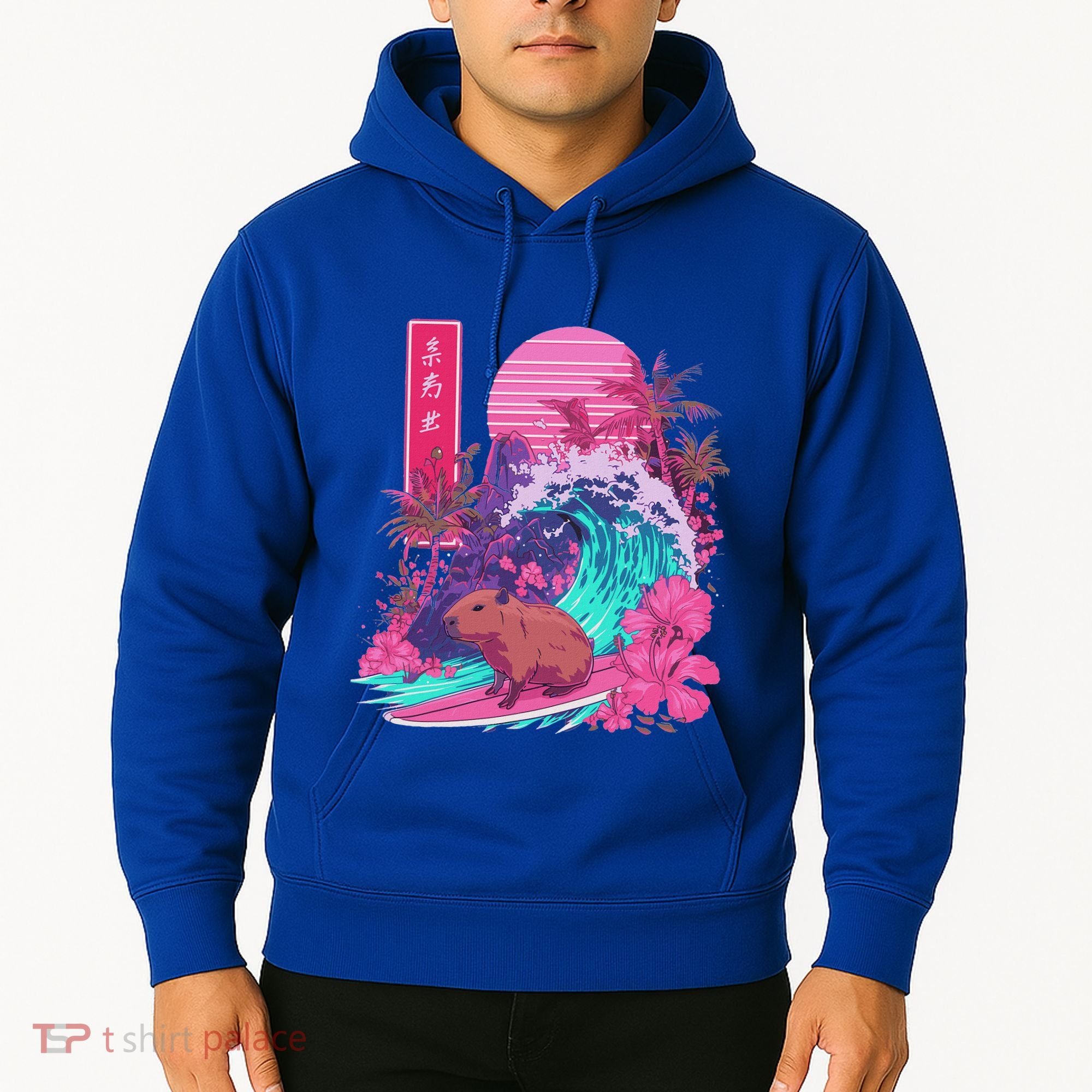 Japanese Capybara Surfing Wave Great Wave Japan Hoodie