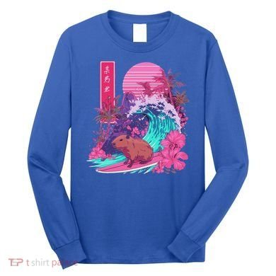 Japanese Capybara Surfing Wave Great Wave Japan Long Sleeve Shirt